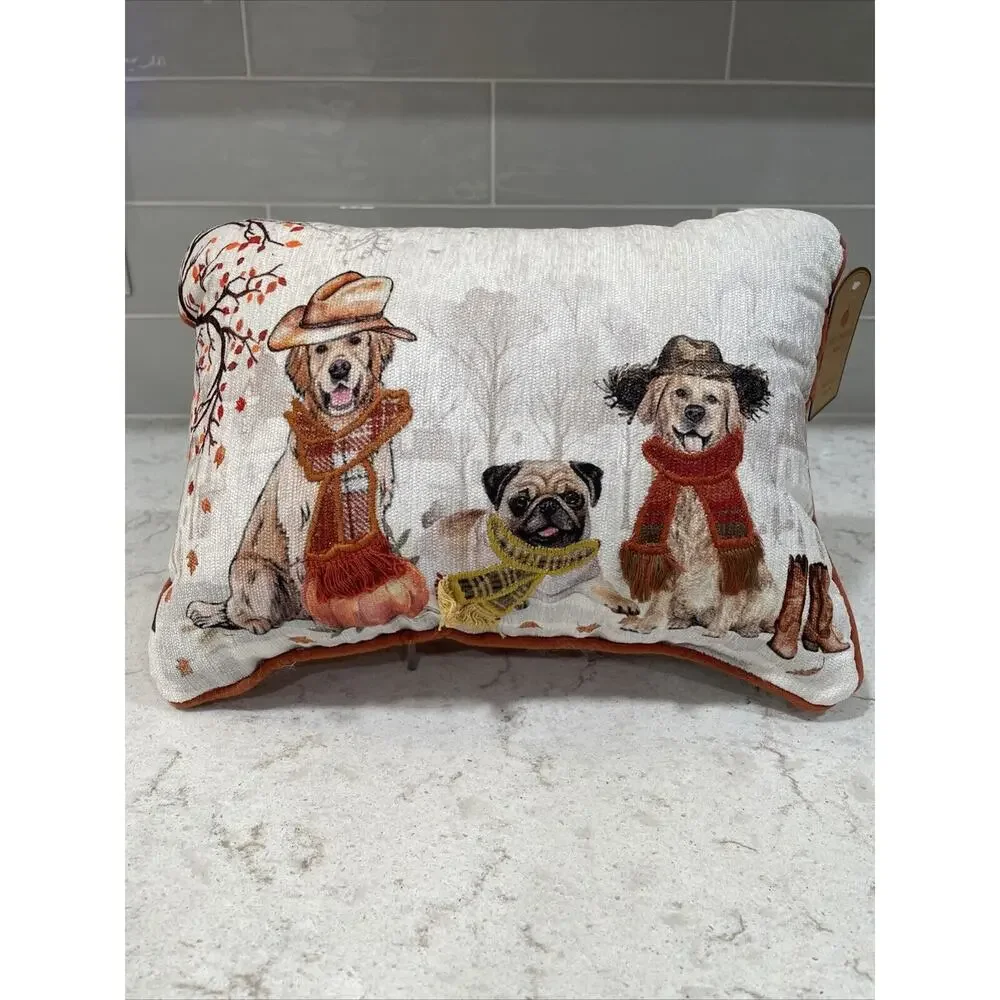 GOLDEN RETRIEVER & PUG DOGS in Cowboy Hats Scarves w/ Boots & Fall Dog Pillow
